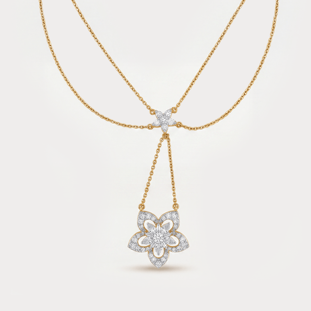 The Aukera Orchid waterfall Lariat Diamond Necklace